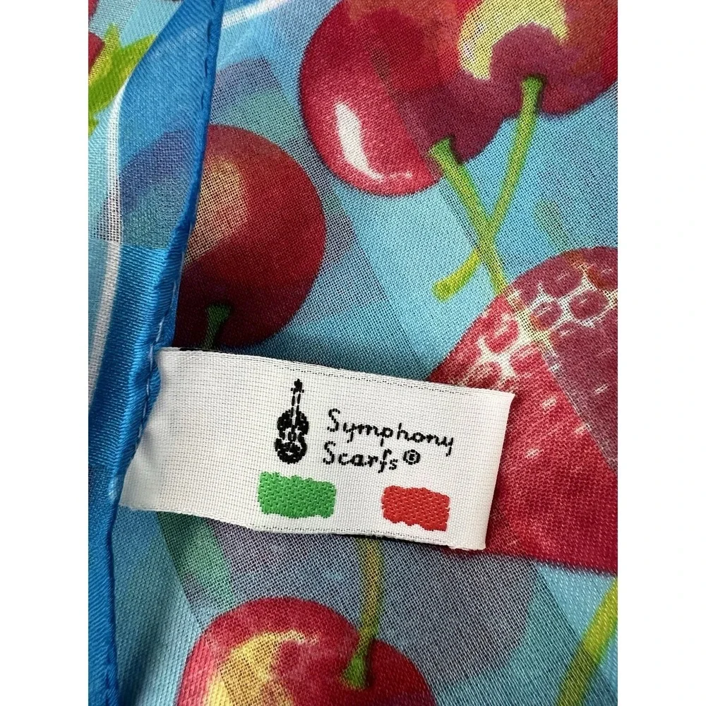 Symphony Women's Scarf Square 20x20 Made‎ I'm Italy Strawberry & Cherry Print